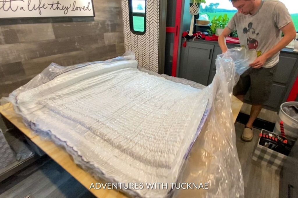 Unwrapping our new Purple mattress - our RV mattress replacement choice 
