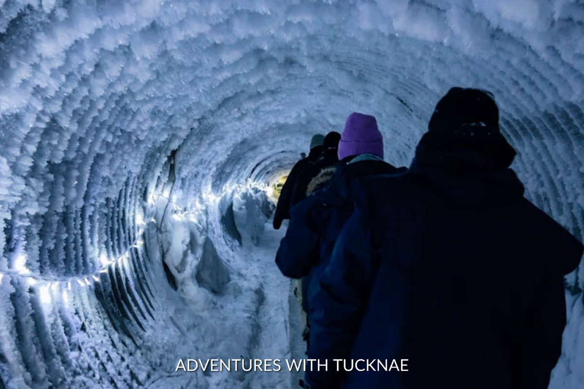 Entering the ice tunnel in Iceland