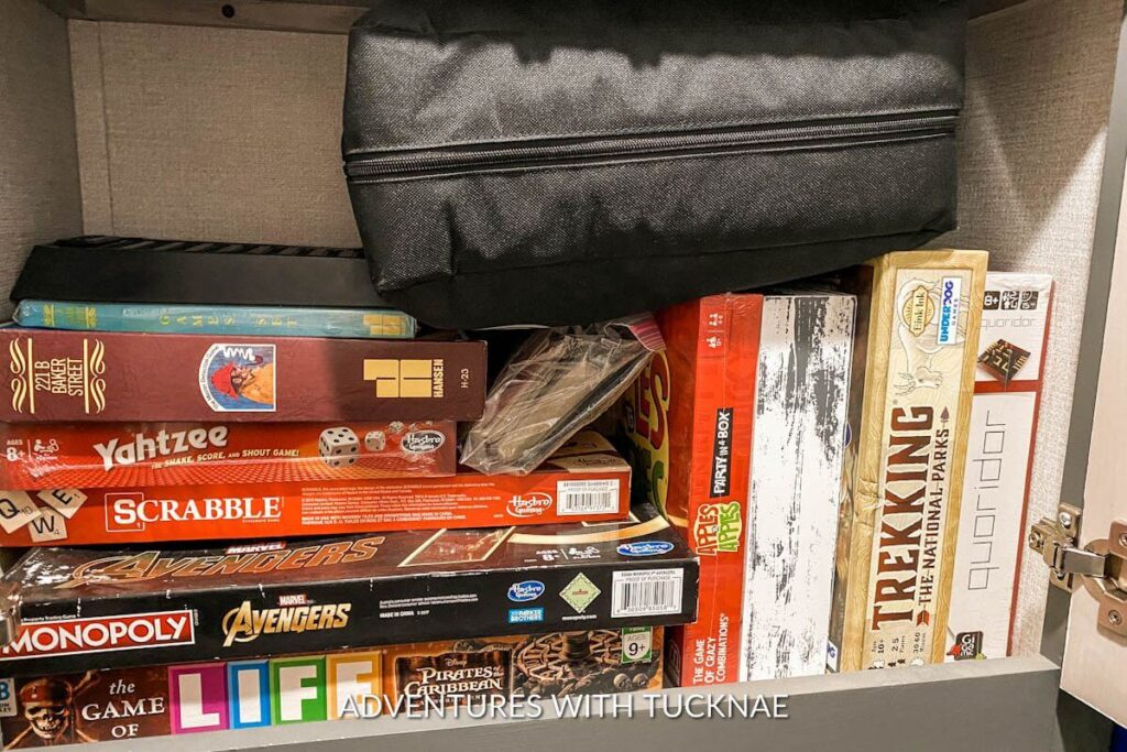 Showing how we organized games in our RV with our Mod game organizer
