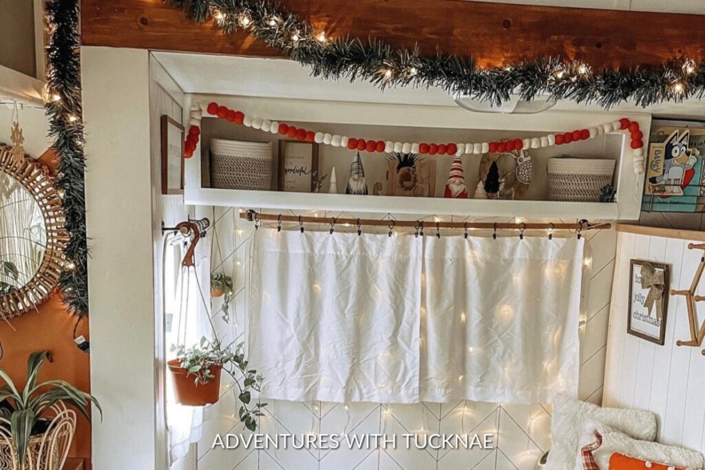 Christmas garland hung in an RV
