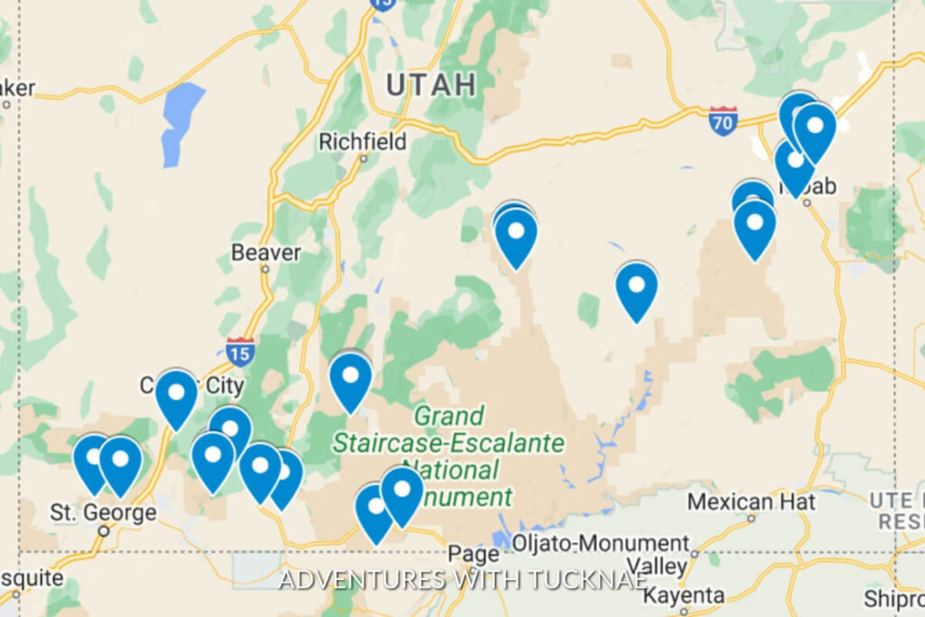 A Southern Utah Hiking Trails Map