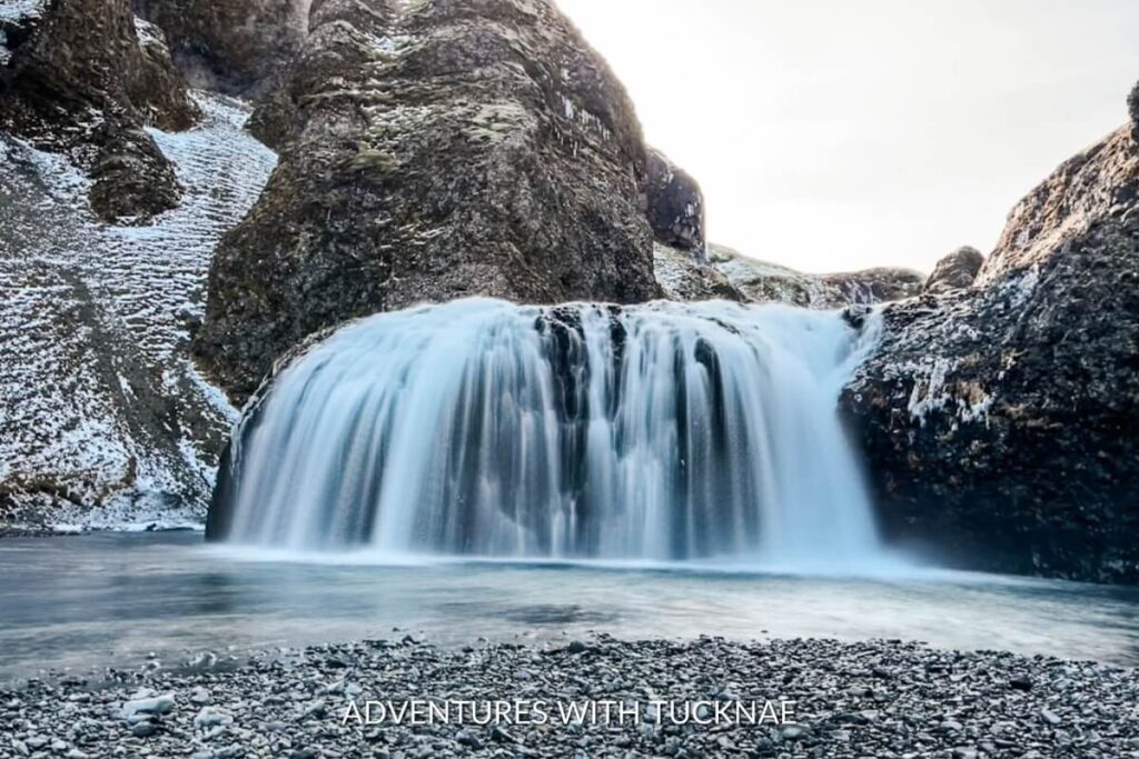Stjórnarfoss waterfall in Iceland during winter