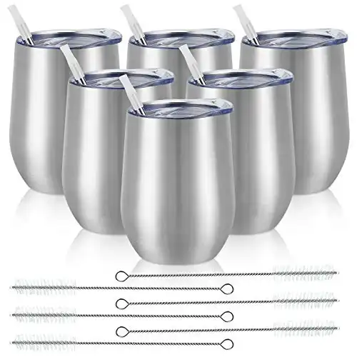 6-Pack Stainless Steel Wine Tumblers With Lids
