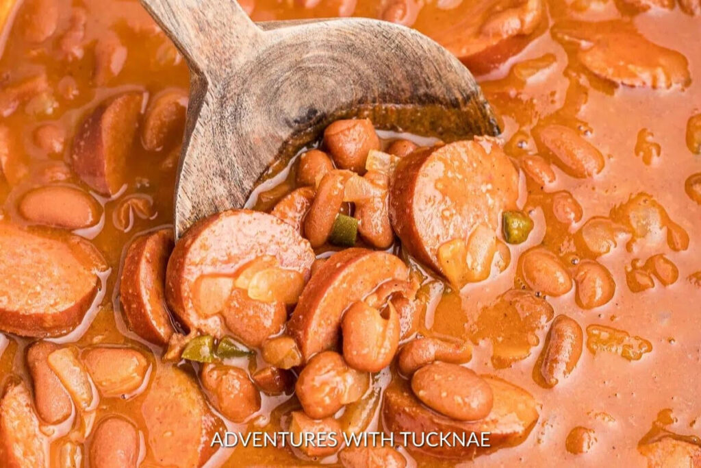 Flavor-packed slow cooker kielbasa and beans, a comforting and filling meal for RV camping adventures.