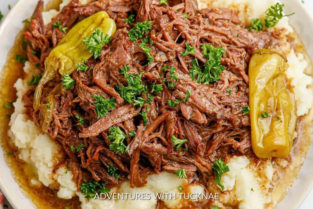 Savory Crock Pot Mississippi Pot Roast with pepperoncini, a hearty option for crockpot meals on the road.