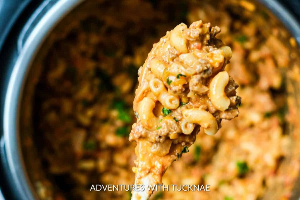 Instant Pot Hamburger Helper: Hearty and savory Instant Pot hamburger helper with elbow macaroni, a convenient and satisfying camping lunch option.