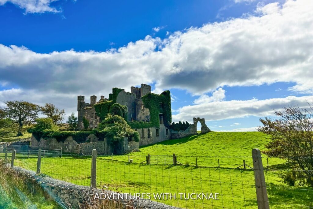 Overgrown with ivy, the enchanting ruins of Clifden Castle sit amidst lush fields, a hidden gem among Ireland's Instagram spots.