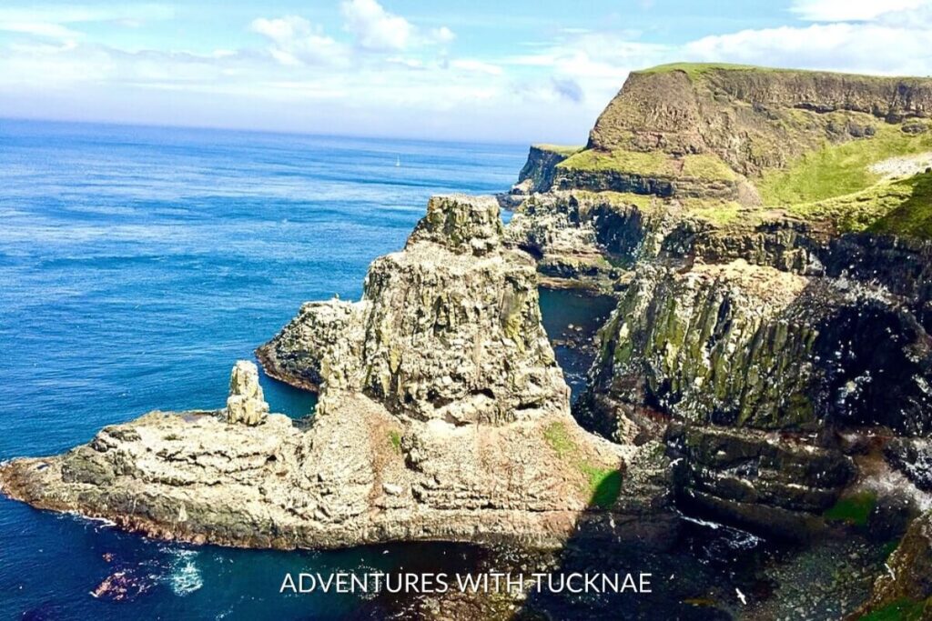 Dramatic coastal cliffs of Rathlin Island provide a breathtaking view for nature enthusiasts on a weekend getaway in Ireland.
