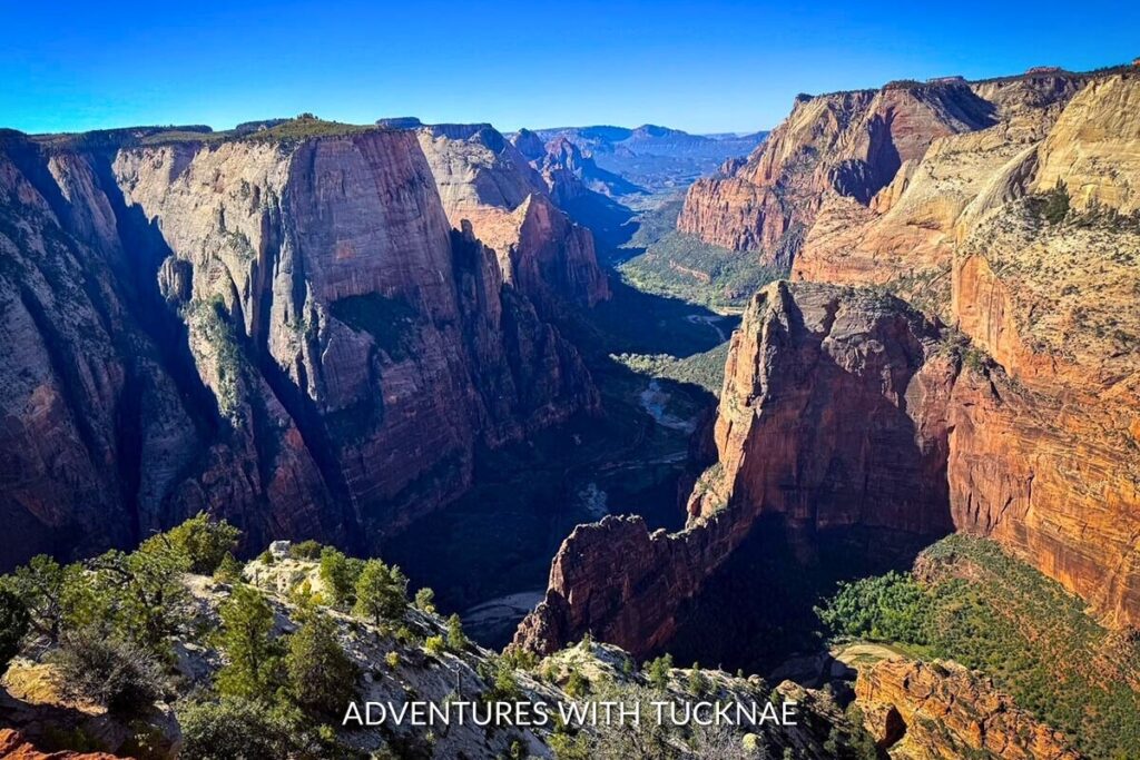 Breathtaking aerial view of East Mesa / Observation Point in Zion National Park, offering a panoramic vista of hikes near Kanab, Utah.