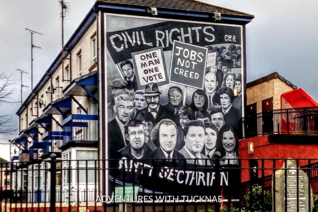 A mural in Derry, Northern Ireland, capturing the spirit of the civil rights movement, an Instagrammable snapshot that conveys a powerful message of peace and equality.